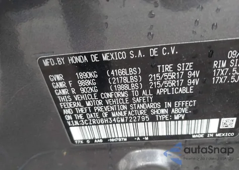 2016 Honda Hr-V Lx from USA, damaged, VIN 3CZRU6H34GM722795